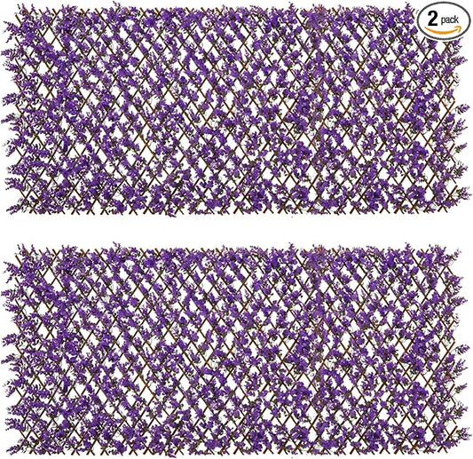 Giantex 2 Pack Expandable Fence Privacy Screen - Decorative Faux Purple Eucalyptus Fencing Panel for Balcony, Artificial Hedges with PE Leaves and Willow for Outdoors Garden Patio Deck Apartment