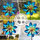 COOZZYHOUR Outdoor Metal Flower Wind Spinners,36 Inch Blue Flower Windmill with Stake,Pinwheels for Yard Lawn Patio and Garden Decor-Blue
