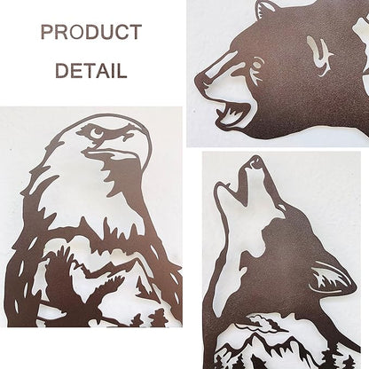 J-Fly Metal Bear Wall Decor Eagle Wall Decor Wildlife Wall Art Rustic Cabin Decor Laser Cut Bear and Wolf Eagle For Living Room Valentine Bathroom etc Indoor & Outdoor Decor 3 Pack