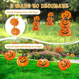 Halloween Metal Pumpkin Yard Stakes, Stackable Pumpkin Signs Garden Stake with Witch Door Hanging, Outdoor Halloween Decorations for Lawn Party (Set of 3, Style B)
