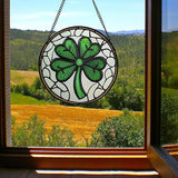 Stained Glass Window Hanging Green Lucky Clover 7.8" - Suncatcher Door Garden Sun Catcher Irish Decoration Birthday Christmas St. Patrick's for Mom Men Woman Nana