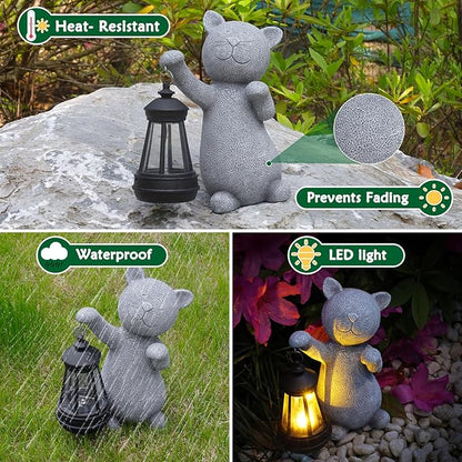 RICHIE Statues for Garden Decor，Solar Cat Outdoor Statues Outside Decor for Yard Art Lawn Ornaments Porch Patio Balcony Hoe House - Birthday for Grandma Mom Women
