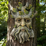 Teaeeno Whimsical Tree Face Garden Decoration, 9.8 in Tree Faces Decor Outdoor Wallmounted Statue Art with Leaf Features, Outdoor Decor Garden Accessory (Nature and Outdoors)