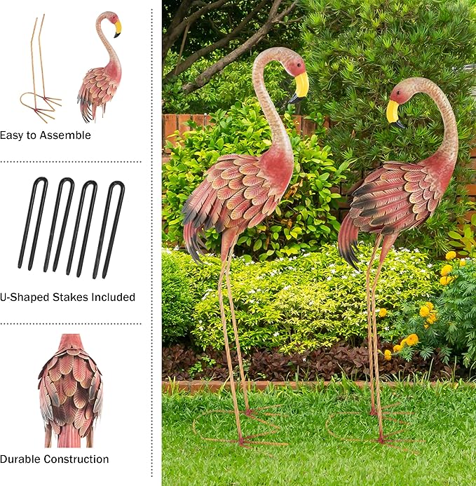 Pure Garden Flamingo Garden Statues Set of 2-28 and 31-Inch-Tall Pink Flamingos for Yard or Lawn Decor - Outdoor Garden Decor for Outside - Lawn Ornaments and Statues for Patio, Pond, or Backyard