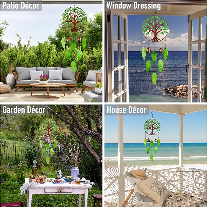 CoTa Global Tree of Life Wind Chime - Handmade Metal Hanging Decor, Rustic Brown Garden Ornament with Metal Tubes, Indoor Outdoor Porch Patio Yard Decoration - 24 Inches