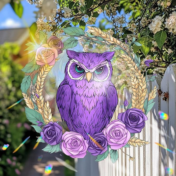 VAIIEYO Owl Acrylic Sun Catcher Window Hanging Decoration, 7.8 Inch Double-Sided Light Reflecting Ornament for Window, Garden, Porch or Balcony Decor, Housewarming, Gift for Natural Lovers