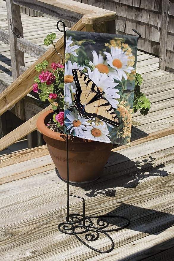 Evergreen Flag Black Iron Cemetery Garden Flag Stand - 15”W x 28”H