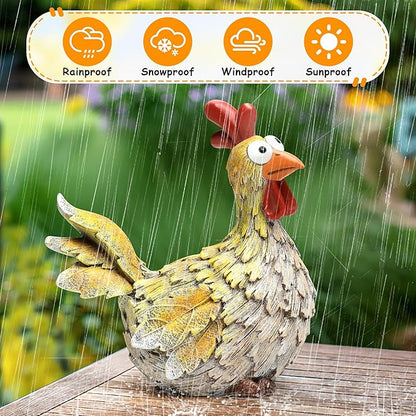 Outdoor Farmhouse Funny Chicken Statues Garden Cute Chicken Decorations Resin Animal Figurines Hen Yard Art Sculpture for Farm, Garden, Patio, Lawn, Outside Home Hen Decor