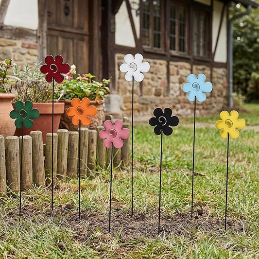 8 Pack Spring Rustic Metal Flowers Decorative, 12" Farmhouse Garden Decor Outside Rust Garden Stakes, Farmhouse Yard Art Ornament for Spring Outdoor Lawn Porch Pathway Patio Decor