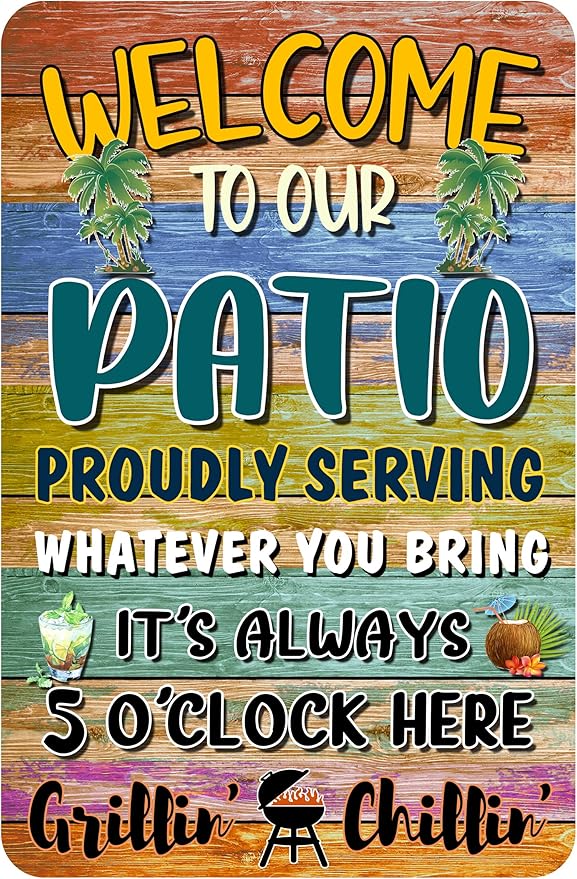 Welcome Patio Bar Signs For Home Porch Bar Wall Decor Beach Bar Decorations For Backyard Tiki Bar Hot Tub Poster Tin Sign 8x12 Inch