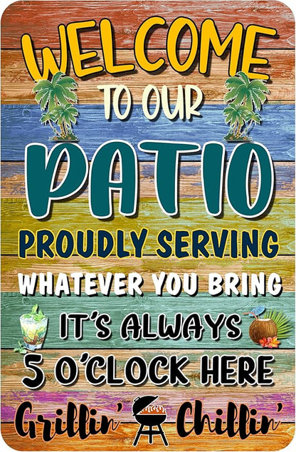 Welcome Patio Bar Signs For Home Porch Bar Wall Decor Beach Bar Decorations For Backyard Tiki Bar Hot Tub Poster Tin Sign 8x12 Inch