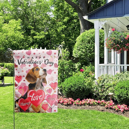 Beagle Valentine Garden Flag Valentines Day Flags for Outside 12x18 Double Sided Small Yard Flags Dog Valentine's Day Decor Outdoor Lawn Valentines Banners Front Porch