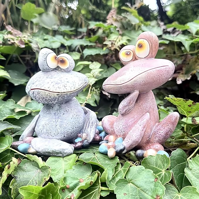 Resin Stone Frog Statue,Adorable Fairytale Garden Decor,Weathered Rock-Style Decor for Zen Garden, Patio & Farmhouse Home