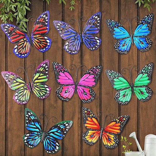 Jetec 8 Pcs Metal Butterfly Wall Decor 6.5 Inch Outdoor Butterflies Wall Art Sculpture 3D Butterfly Hanging Decoration for Spring Outside Fence Garden Yard Home Patio Balcony(Lovely Style)