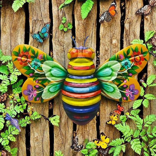 Metal Outdoor Wall Art Decor, Bee Wall Decoration, Iron Bee Garden Art, Metal Craftwork, Bumble Bee Decor Outdoor Hanging Bees for Wall and Garden Decoration, Indoor or Outdoor Decorative Art