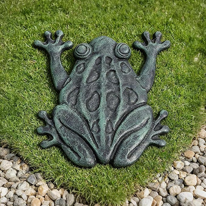 Lawei Cast Iron Frog Stepping Stone, Vintage Green Sturdy Outdoor Garden Statue, Unique Decorative Frog Flagstone Mat for Patio, Lawn, Yard, Garden Walkway, Non-Slip Entryway Rug, 12 x 10.6 in