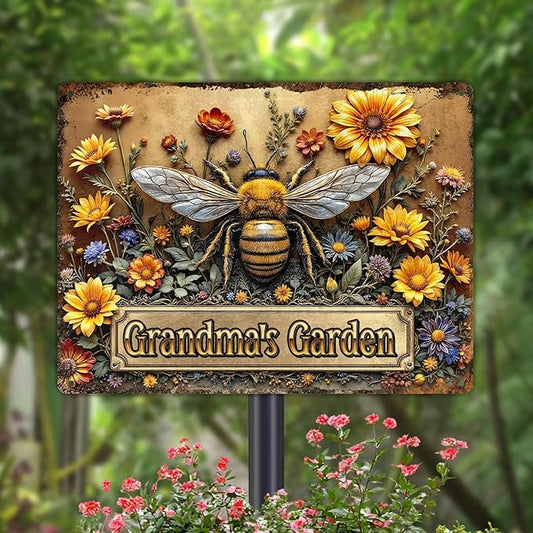 Personalized Metal Signs with Name Made in USA Custom Bee Garden Sign Decorative Metal Print for Wall Decor Customized Home Garden Ideas Gifts Artwork Prints for Yard Ourdoor