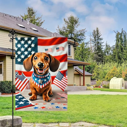 BlissYard Patriotic American Flag Dachshund Dog 4th Of July Garden Flag 12x18 Inch Double Sided Vertical Decoration Yard Small Flag Outside Holiday Seasonal Outdoor for Independence Day Memorial Day
