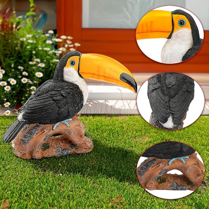 Teaeeno Garden Toucan Statue Decor Outdoor, Toucan Bird Outdoor Tiki, Resin Toucans Outdoor Tropical Decor Bird Sculptures for Patio Lawn Yard Home Decoration, Tropical Garden Decor
