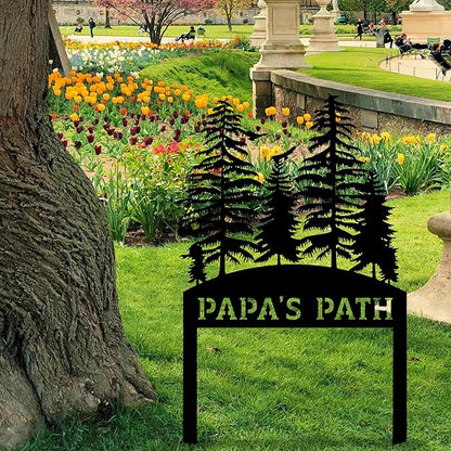 Personalized Pine Tree Metal Garden Sign with Stake, Front Yard Welcome Decorative, Custom Home Garden Decor, Customized Metal Yard Sign, Farmhouse Gardening Backyard Decor, Outside Art, Gift for Mom