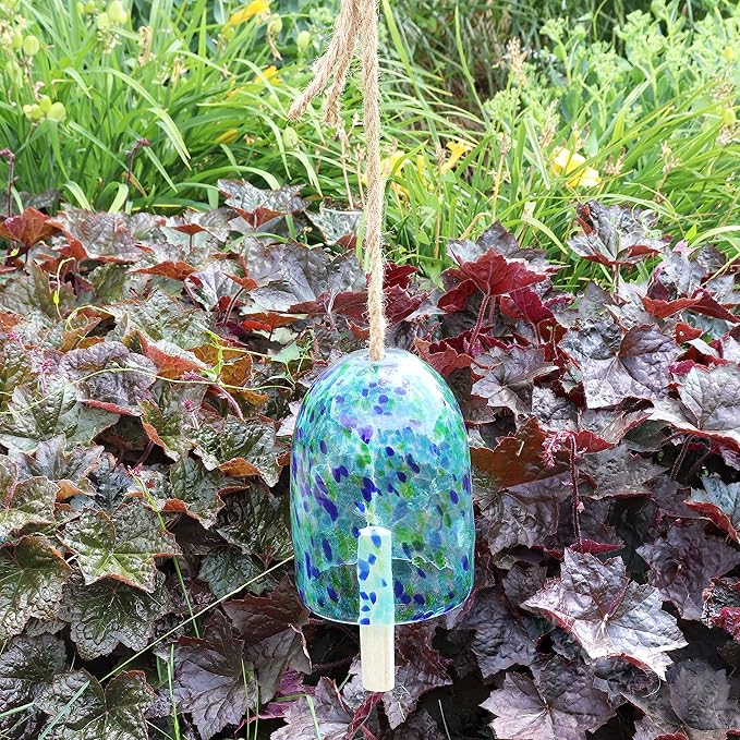 Sunnydaze Natural Melody Wind Bell - Painted Glass Wind Chime Bell for the Patio, Deck, or Porch - 7.5" - Blue Freeze