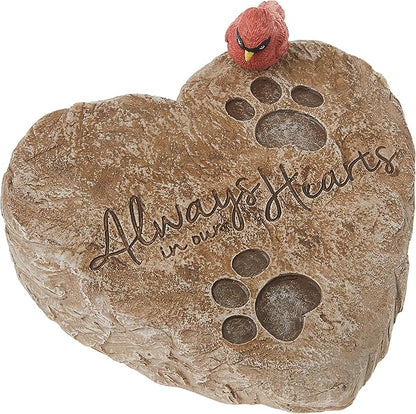 Precious Moments Garden Gifts 171460 Always in Our Hearts Decorative Resin Memorial Garden Stone with Cardinal Accent Yard Decor, Gray/Red, 8-inch Long by 7-in Wide