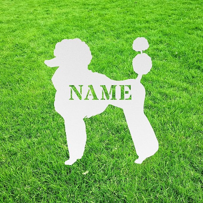 Custom Poodle White Garden Statue Stake,Custom Poodle Outdoor Yard Art Decor,Memorial Remembrance Sculpture for Yard Garden Porch Lawn Grassland Park Farm Flowerpot Decor.