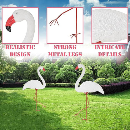 Galashield White Flamingo Yard Decorations Pack of 2 Flamingo Decor Ornaments for Outdoor Lawn and Garden