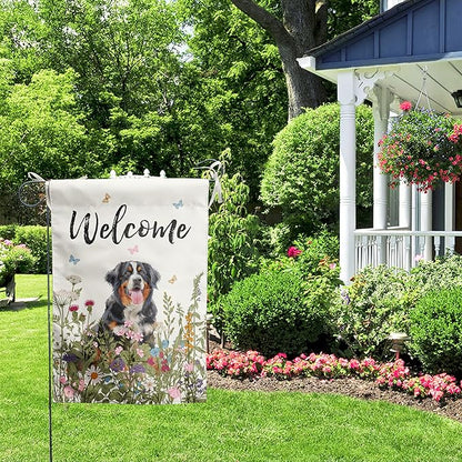 Floral Bernese Mountain Garden Flag Spring Summer House Flags 28 x 40 Double Sided Flower Dog Yard Flags for Outside Large Outdoor Welcome Flags