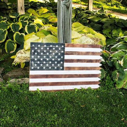 Wooden American Flag Sign Wall Décor, (36" x 24") Rustic Farmhouse Decoration, Outdoor/Indoor - Backyard Expressions