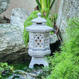 TERESA'S COLLECTIONS Pagoda Garden Statues with Solar Outdoor Light, Resin Zen Garden Lantern Asian Decor Outdoor Statues Lawn Ornaments Patio Porch Yard Decor Gifts for Dad 8.3'' (Stone Finish)