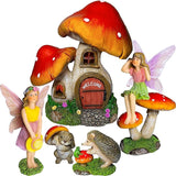 Mood Lab Fairy Garden Figurines - Mushroom House Set (6 pcs) - Miniature Decorative Statues & Accessories - Outdoor & Indoor Garden Decor