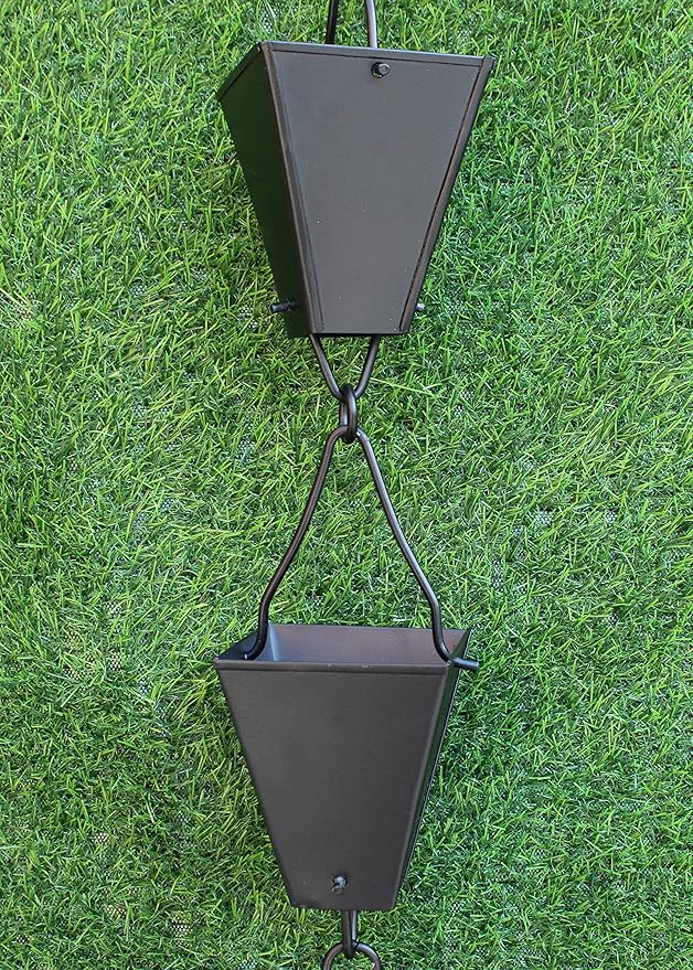 KAM Home Bronze Tapered Square Cups Rain Chain with Installation Kit (Black, 12)