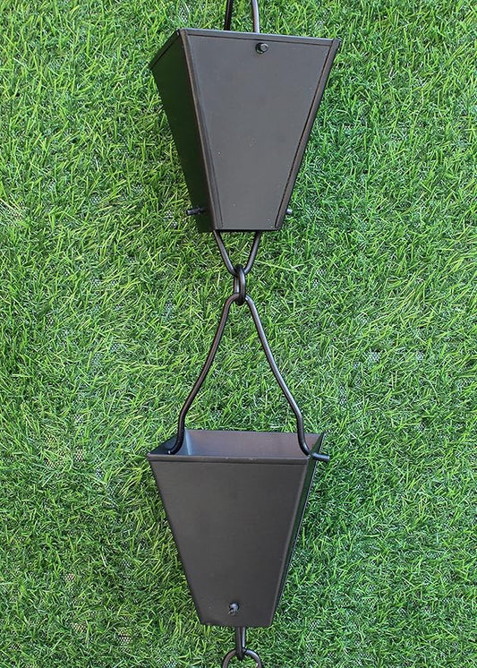 KAM Home Bronze Tapered Square Cups Rain Chain with Installation Kit (Black, 8.5)