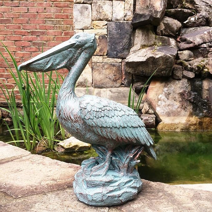homestyles Classic Beautiful Large Bronze Patina Pelican Shorebird Garden Pond Beach Pool Statue Figurine