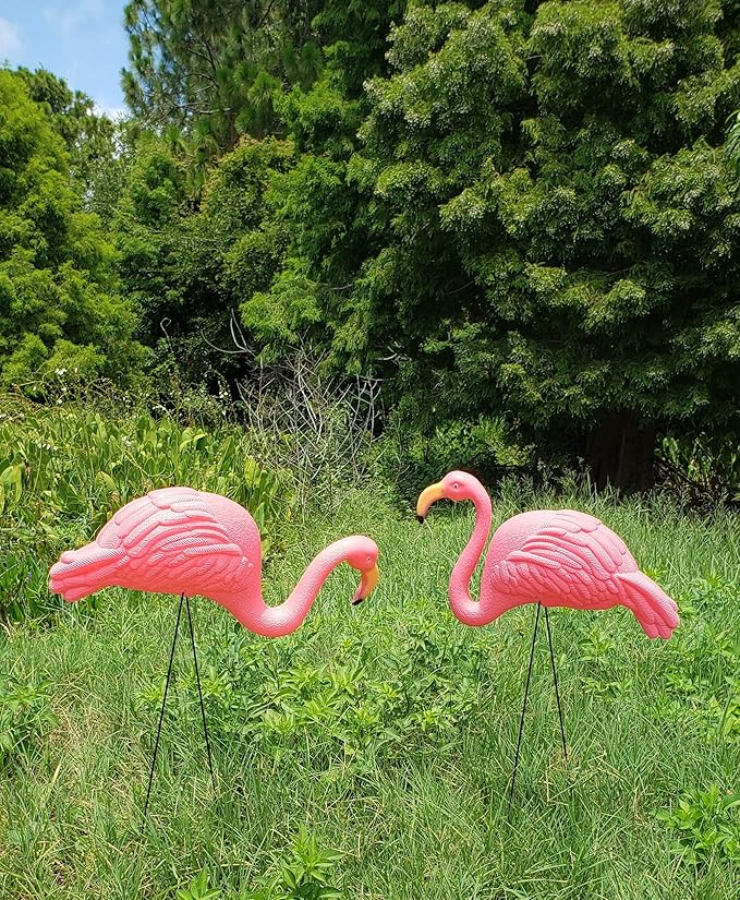 Zugar Land Large Pink Flamingo Yard Ornaments (Pack of 2 Different Designs) Tall. Great Garden Decor