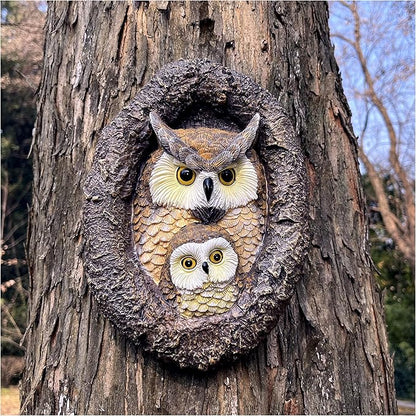 Resin Owl Mum&Baby Tree Hugger- Hanging Statue for Tree Decoration-Outdoor Tree Décor for Garden Yard Fence-9.5 Inch(Owl Mum&Baby)