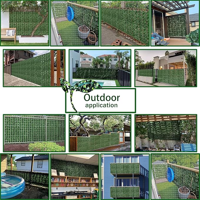 ODTORY Artificial Ivy Privacy Fence Wall Screen, 48x120 in UV-Anti Faux Greenery Backdrop Ivy Vine Leaf Hedges Fence Panels for Patio, Balcony, Garden, Backyard Indoor Outdoor Green Wall Decor