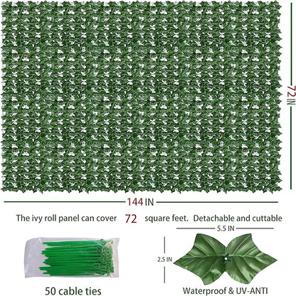 Odtory Artificial Ivy Privacy Fence Wall Screen: 72 x144 in UV-Anti Faux Greenery Backdrop Ivy Vine Leaf Hedges Fence Panels for Patio, Balcony, Garden, Backyard Indoor Outdoor Green Wall Decor