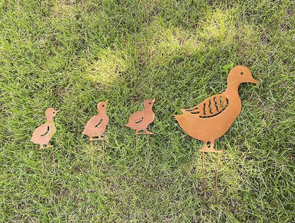 Duck Metal Stake Decorative Garden Stakes Duck Silhouette Garden Statues for Yard Outdoor Lawn Patios Garden Decoration, Set of 4