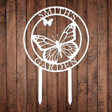 Custom Butterfly Metal Garden Sign with Stakes, Metal Yard Art, Personalized Butterfly Home Garden Decor, Garden Family Name Sign for Outdoor New Home Gift for Outside, Patio Decor, Housewarming Gift
