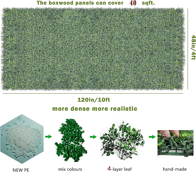 Artificial Ivy Privacy Fence Screen Roll, 48"x120" (40 Sq Ft) UV-Resistant Grass Wall Panels, Faux Boxwood Hedge Outdoor Wall, Fake Greenery Backdrop Decor for Patio, Balcony, Garden & Backyard