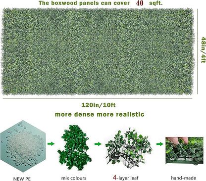 Artificial Ivy Privacy Fence Screen Roll, 48"x120" (40 Sq Ft) UV-Resistant Grass Wall Panels, Faux Boxwood Hedge Outdoor Wall, Fake Greenery Backdrop Decor for Patio, Balcony, Garden & Backyard