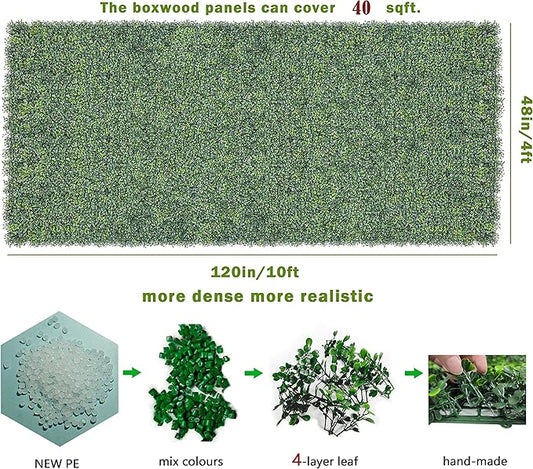 Artificial Ivy Privacy Fence Screen Roll, 48"x120" (40 Sq Ft) UV-Resistant Grass Wall Panels, Faux Boxwood Hedge Outdoor Wall, Fake Greenery Backdrop Decor for Patio, Balcony, Garden & Backyard