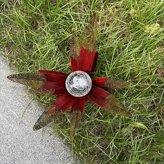 Tequila Rustic Sculpture, Metal Agave Statues Garden Hand Painted Decor for Yard Lawn Patio, Home Outdoor Courtyard Decoration with Solar Light Hollowed Leaves, Ornament Gifts (Red, Size)