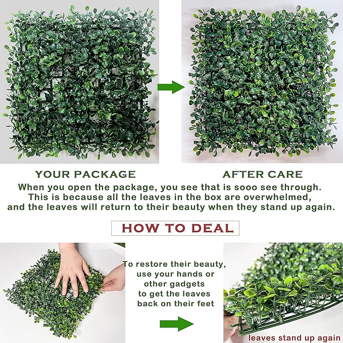 Bybeton 20-Pack Artificial Boxwood Panels, 13.9 Sq.Ft. UV-Protected Faux Grass Wall Backdrop, Thick Greenery Hedge for Outdoor Privacy Fence, Garden, Patio & Indoor Wall Decor