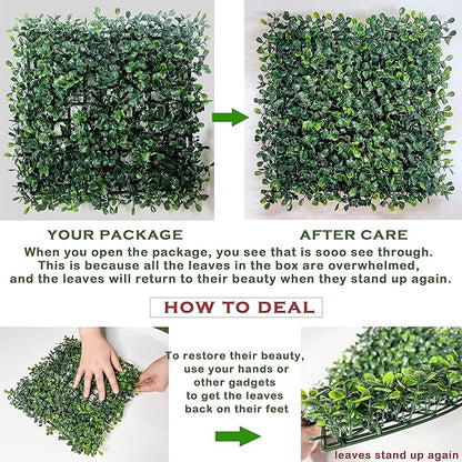 Bybeton 24 Pcs Artificial Grass Wall Panels, 10x10 Inch Fake Boxwood Greenery Backdrop, Realistic Privacy Screen for Indoor Outdoor Photo Background, Spring Decor