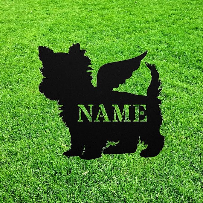 Yorkie Angel Wings Yorkshire Terrier Angel Statue For Garden Sign Memorial Ornament Metal Burial Bereavement Sympathy Gift Marker for Yard Garden Porch Lawn Grassland Park Farm Flowerpot Decor.
