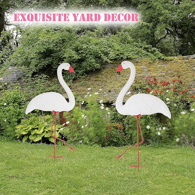 Galashield White Flamingo Yard Decorations Pack of 2 Flamingo Decor Ornaments for Outdoor Lawn and Garden