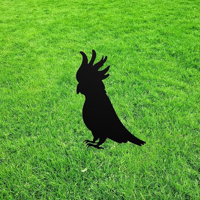 Cockatoo Yard Art Statue Stake Parrot Tropical Pet Metal Outdoor Garden Art Decor Memorial Sculpture Figurine Silhouette for Yard Garden Porch Lawn Grassland Park Farm Flowerpot Decor.